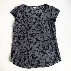Steven Alan Silk Top Shirt Blouse Size S Black x Grey Flower Shadow Print